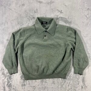 TOSCANO 100 Merino Wool Pullover Women Large Green Made in Italy Polo Fall